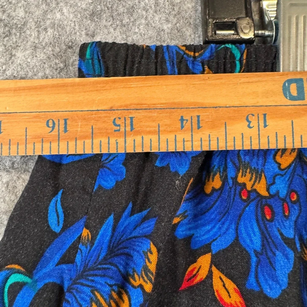 Vtg Artsy Boho Maxi Skirt Womens 1X Floral Boho Floral Dark Romantic Black Blue